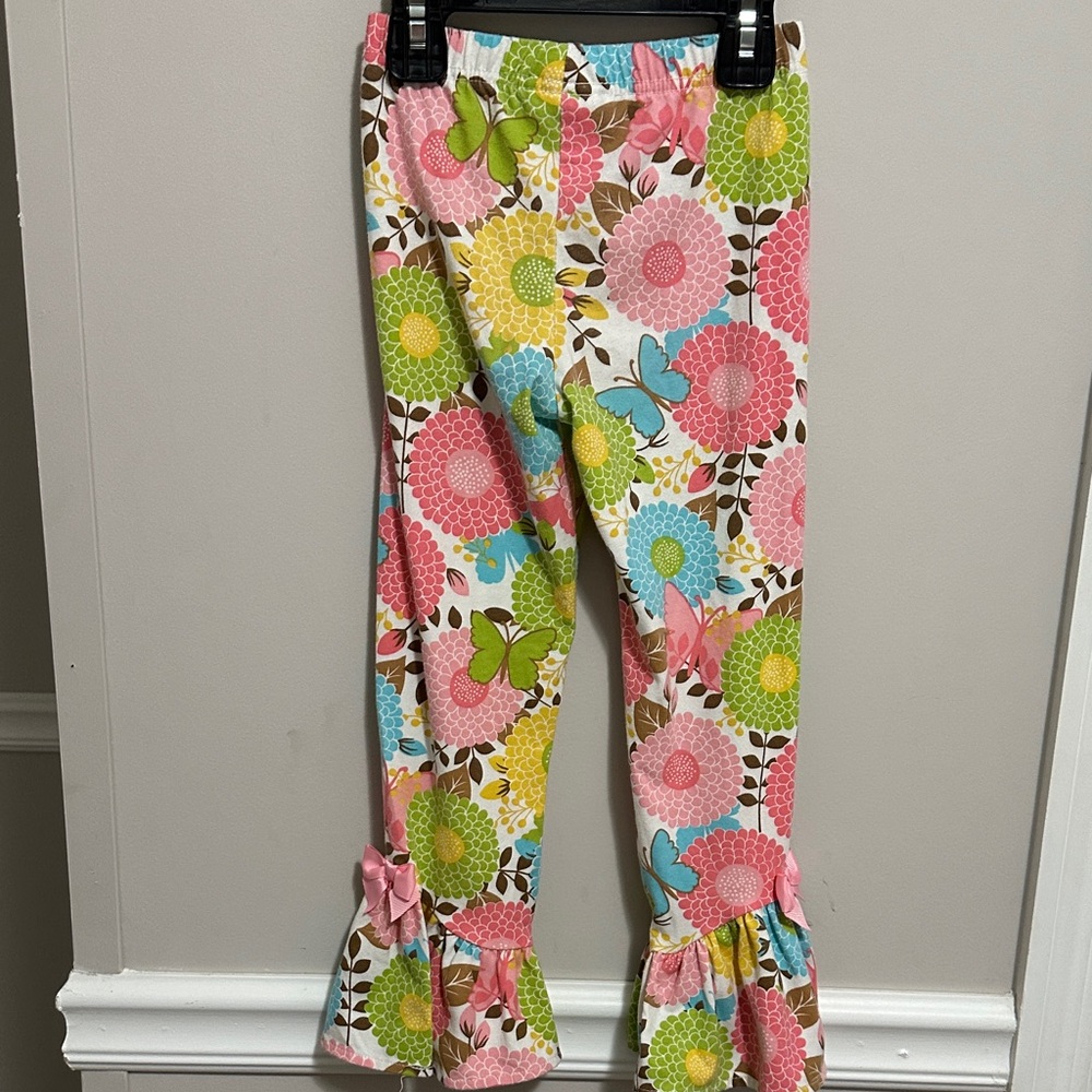 NWOT Brown Striped Dress w/ Floral Pants Set & stunning 🎀 details & ruffles 5yo - Picture 8 of 14
